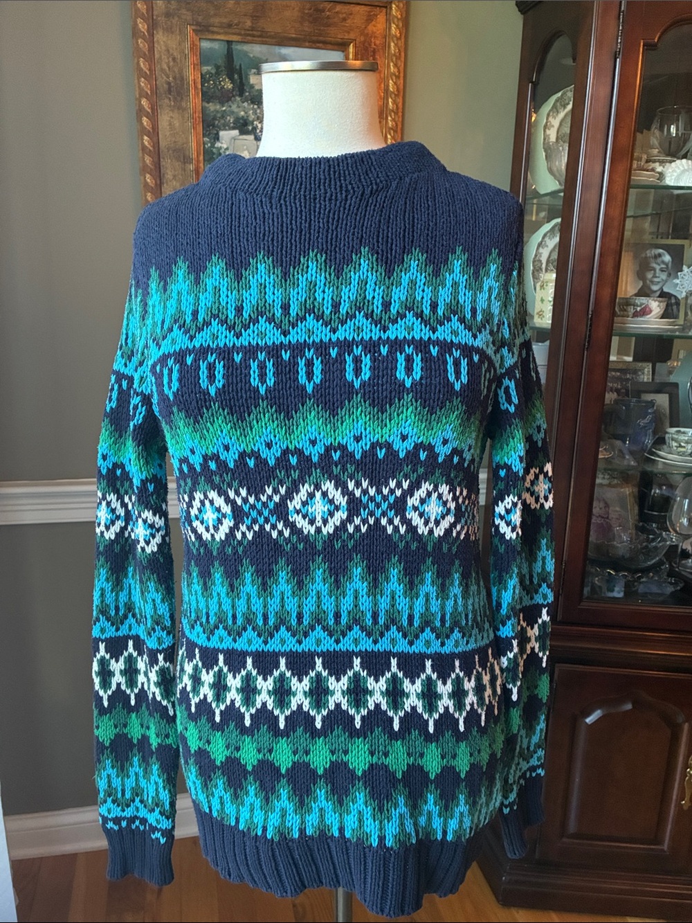 Talbots Crewneck Sweater Chamonix Fair Isle Size Medium